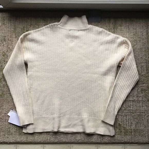 Marled Sweater Womens S Ivory Fuzzy Knit Mock Neck Pullover Stretch Cozy Soft - Picture 4 of 6